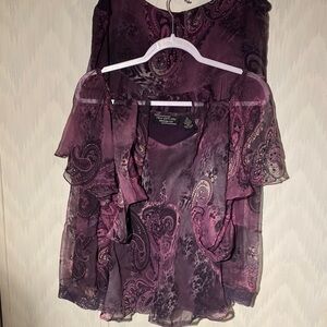 New York City Design Co. Silk Sheer Two-piece Medium Outfit Purple/Black Paisley